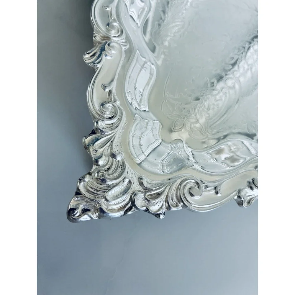 Vintage Birmingham Victorian Style Silver Plated Square Platter Trays Set Of 2